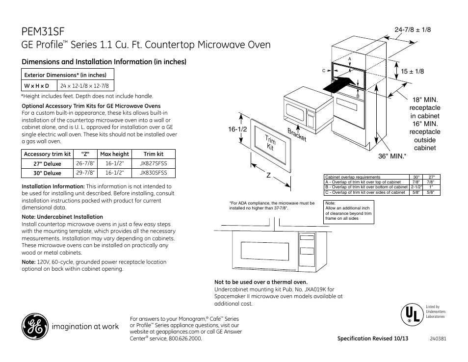 GE PEM31SFSS User Manual | 2 pages