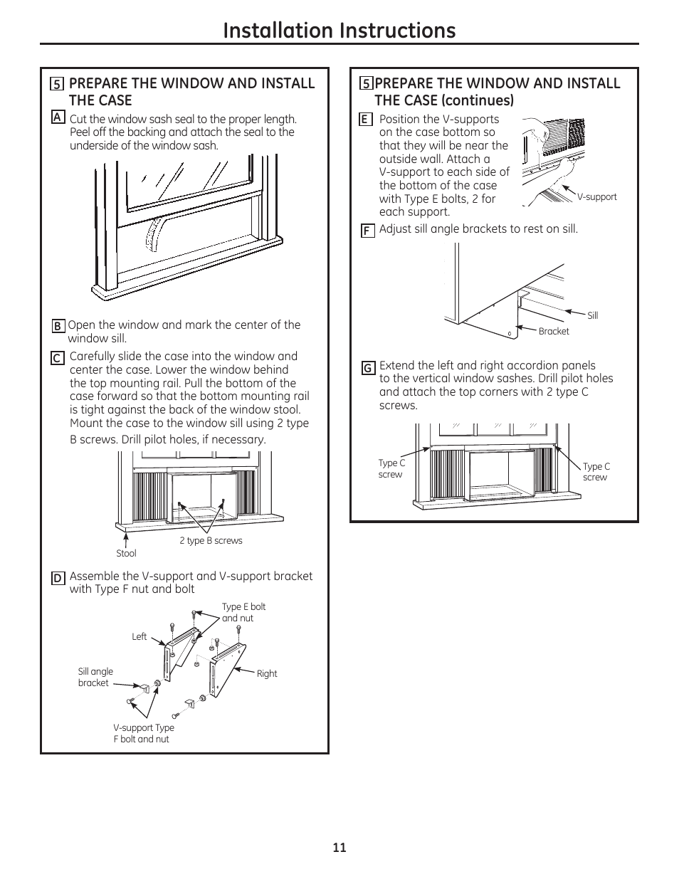 Installation instructions, Prepare the window and install the case | GE AEM18DP User Manual | Page 11 / 52