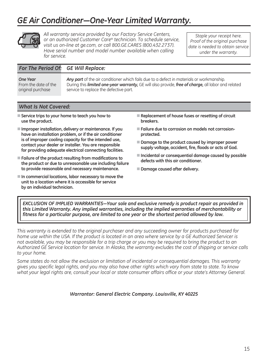 Lu&rqglwlrqhu³2qh<hdu/lplwhg:duudqw | GE AEM18DP User Manual | Page 15 / 52