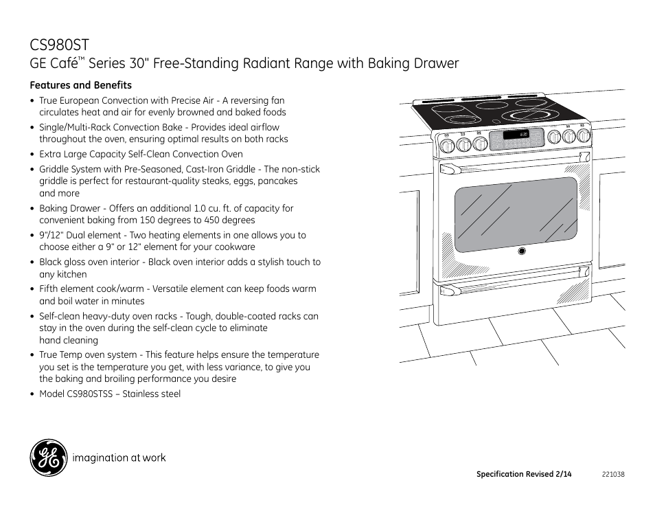 Cs980snss, Cs980st, Ge café | Features and benefits | GE CS980STSS User Manual | Page 2 / 2