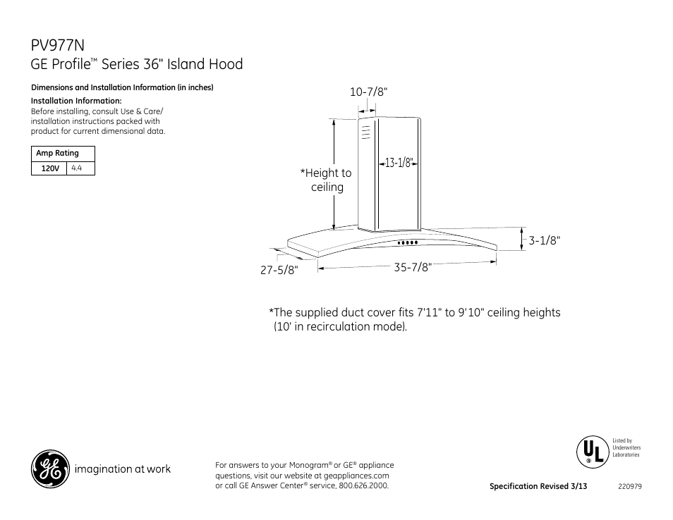 GE PV977NSS User Manual | 2 pages