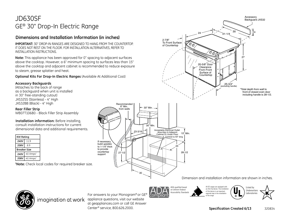 GE JD630SFSS User Manual | 2 pages