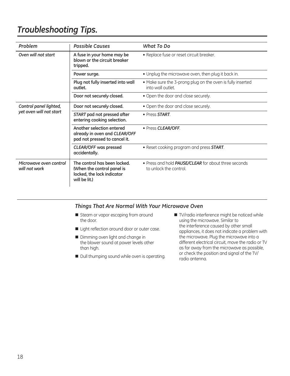 Troubleshooting tips | GE JES1656SRSS User Manual | Page 18 / 40