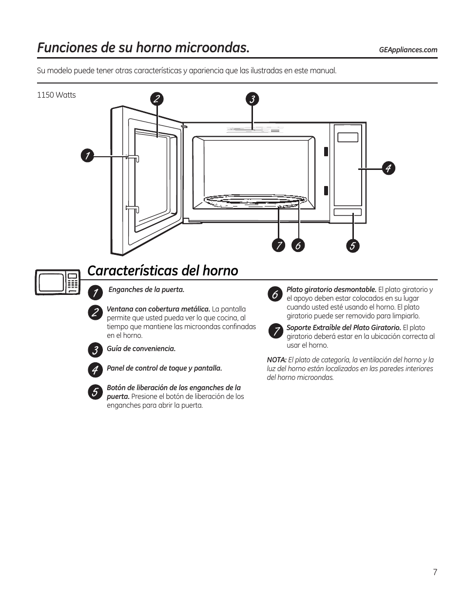Características del horno, Funciones de su horno microondas | GE JES1656SRSS User Manual | Page 27 / 40