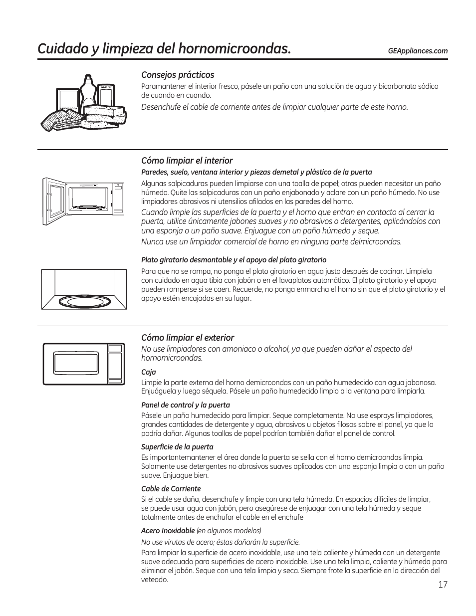 Cuidado y limpieza del hornomicroondas | GE JES1656SRSS User Manual | Page 37 / 40
