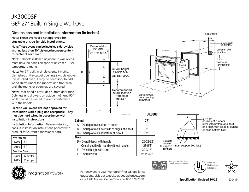 GE JK3000SFSS User Manual | 3 pages