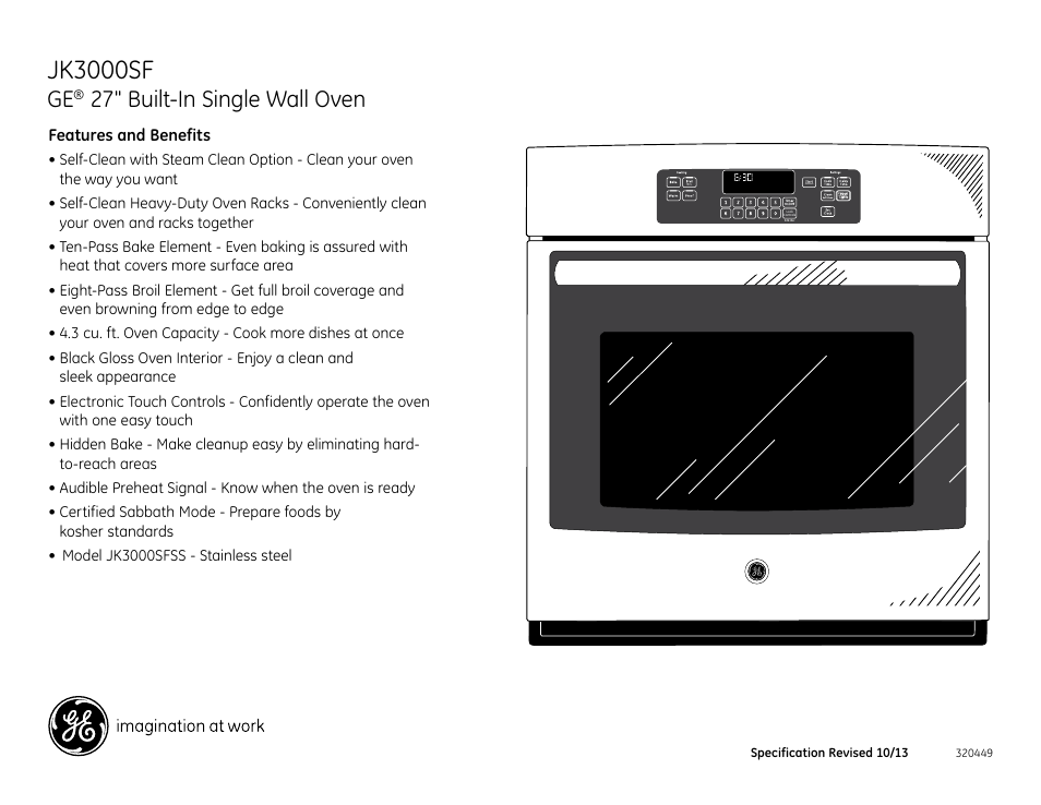 Jk3000sfss, Jk3000sf, 27" built-in single wall oven | GE JK3000SFSS User Manual | Page 3 / 3