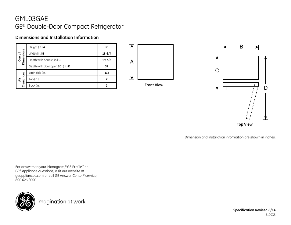 GE GML03GAEBS User Manual | 2 pages