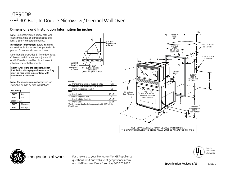 GE JTP90DPBB User Manual | 2 pages