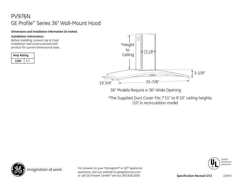 GE PV976NSS User Manual | 2 pages