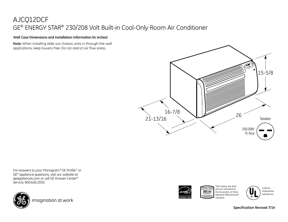 GE AJCQ12DCF User Manual | 3 pages
