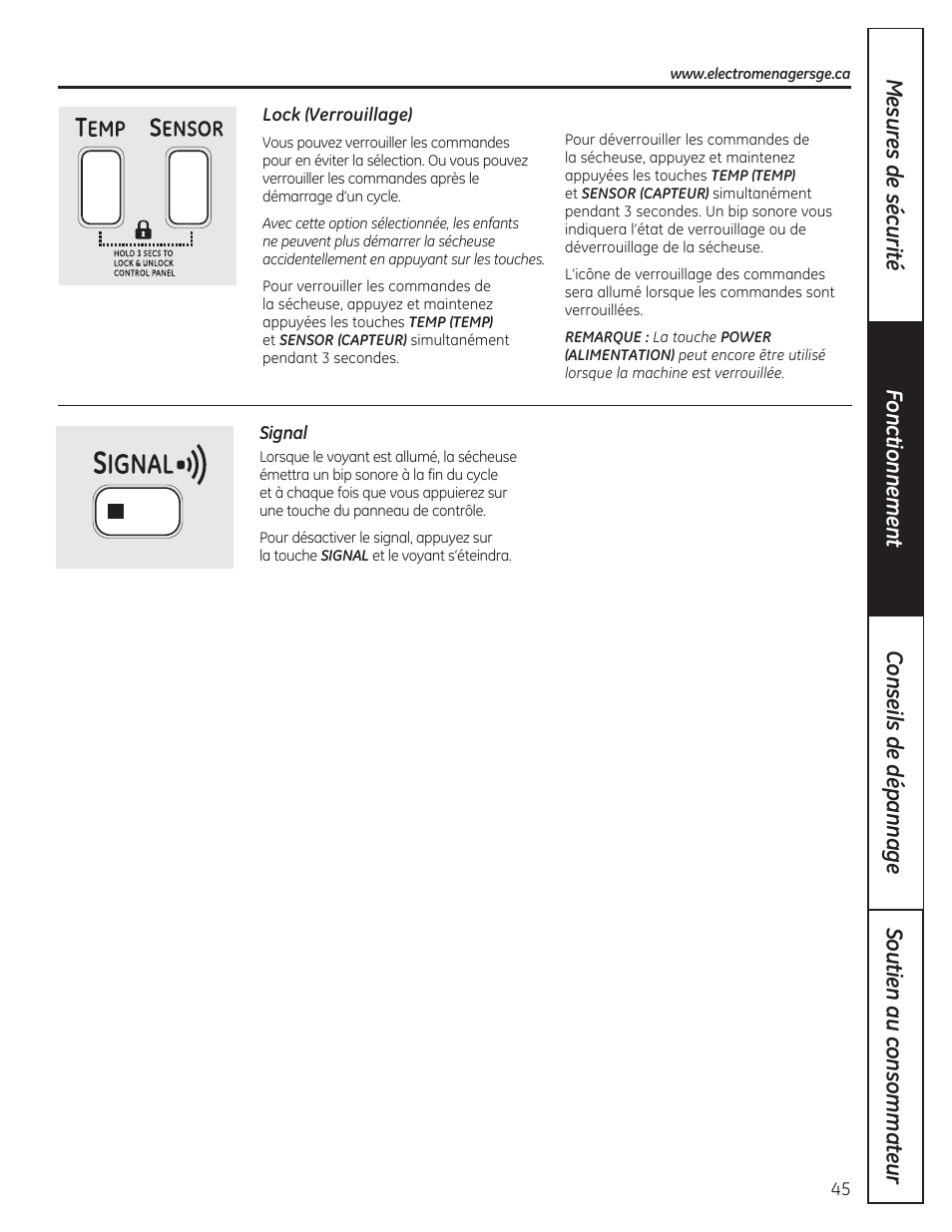 GE DCVH480EKWW User Manual | Page 45 / 108