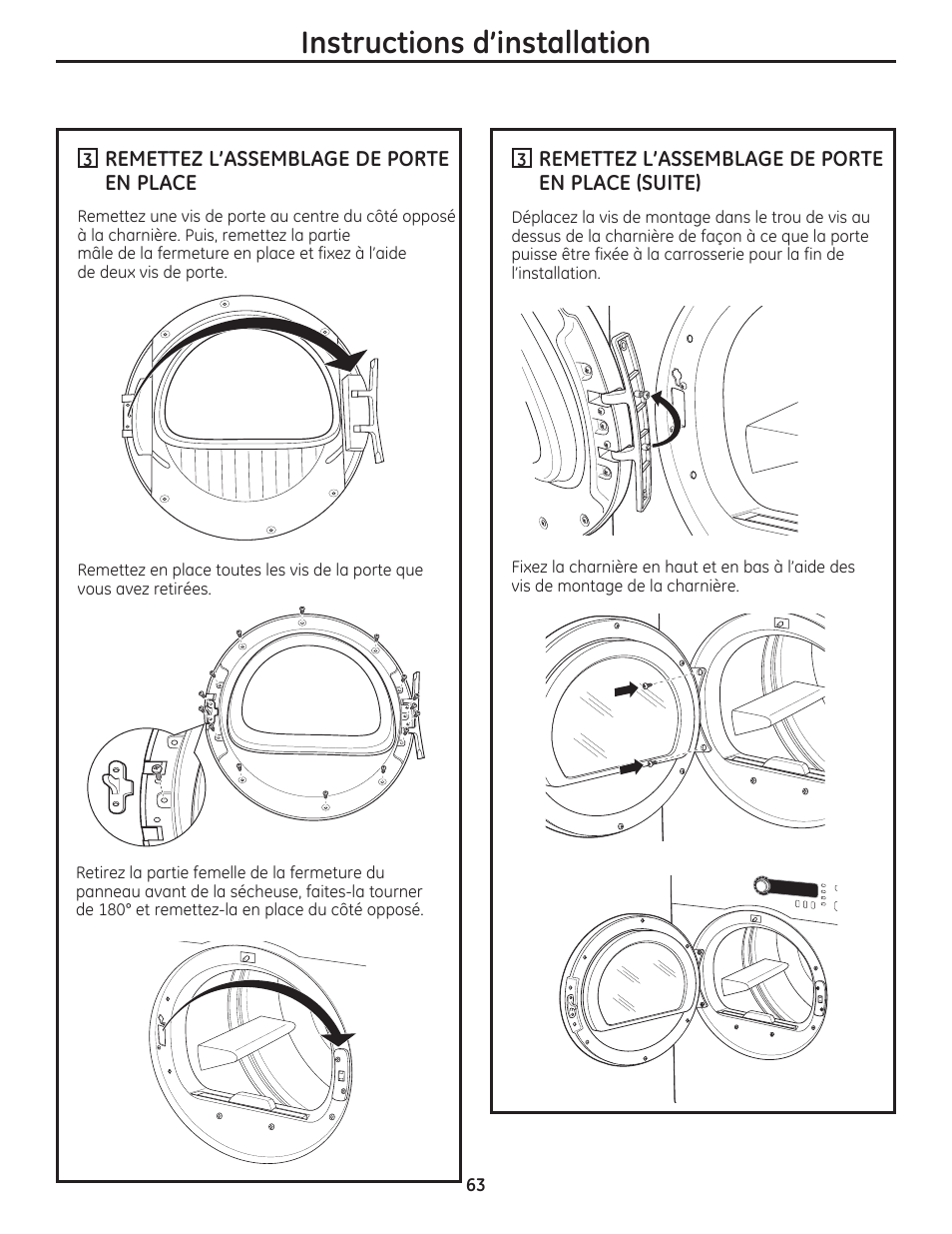 Instructions d’installation | GE DCVH480EKWW User Manual | Page 63 / 108