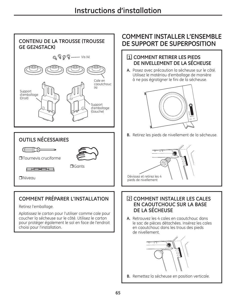 Instructions d’installation | GE DCVH480EKWW User Manual | Page 65 / 108
