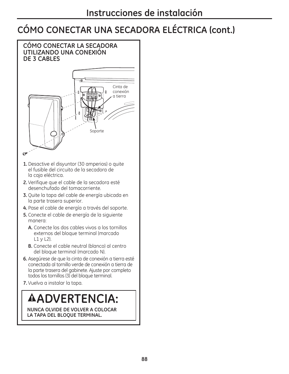 Advertencia | GE DCVH480EKWW User Manual | Page 88 / 108
