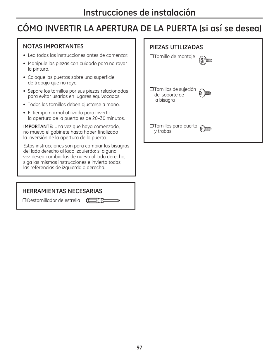 Instrucciones de instalación | GE DCVH480EKWW User Manual | Page 97 / 108