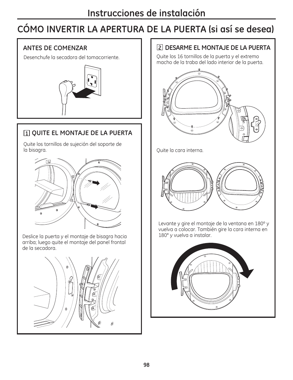 Instrucciones de instalación | GE DCVH480EKWW User Manual | Page 98 / 108