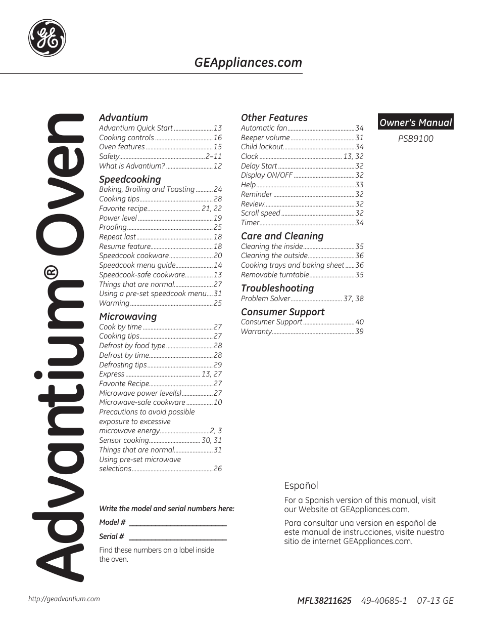 GE PSB9100DFBB User Manual | 76 pages