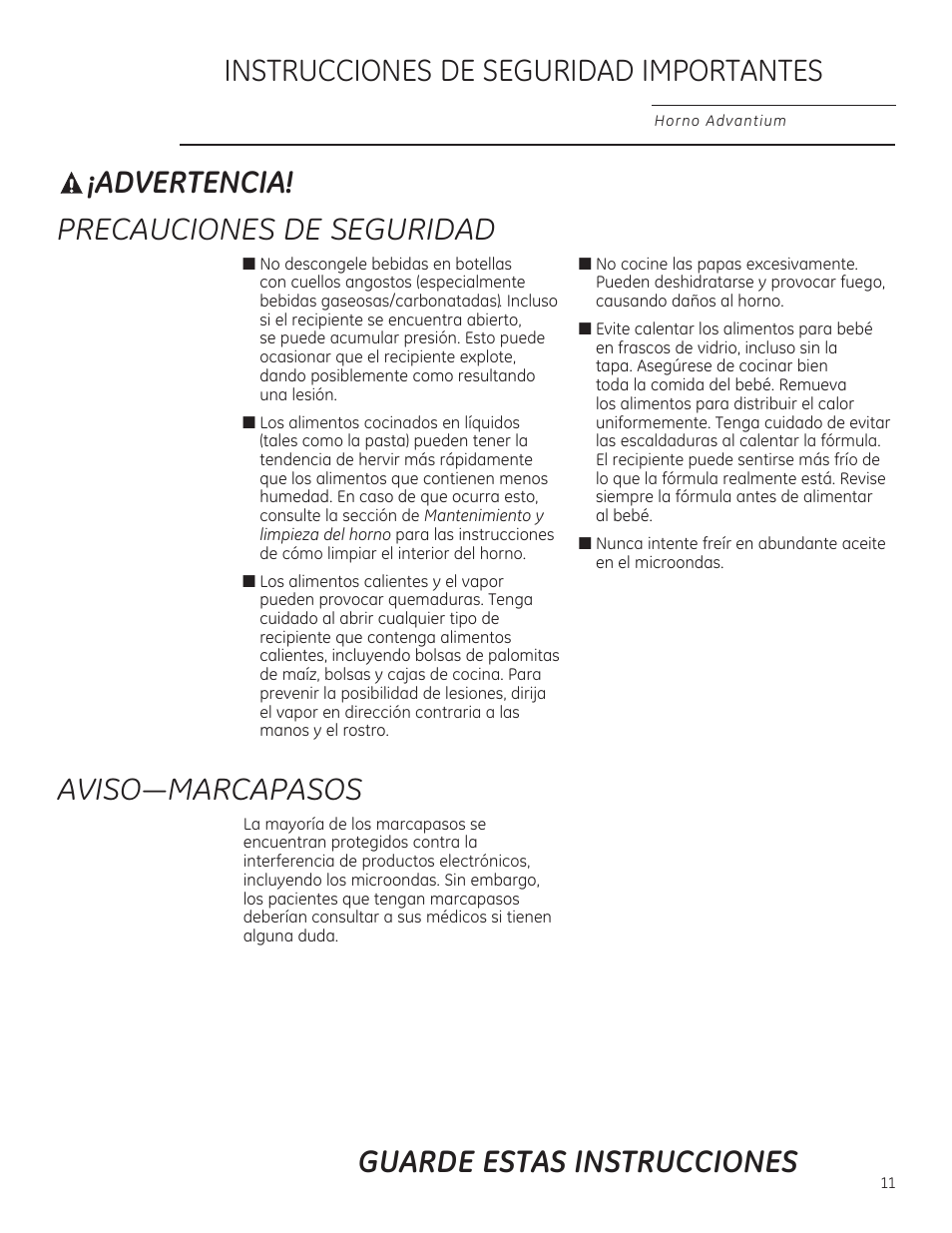 Advertencia, Instrucciones de seguridad importantes | GE PSB9100DFBB User Manual | Page 11 / 76