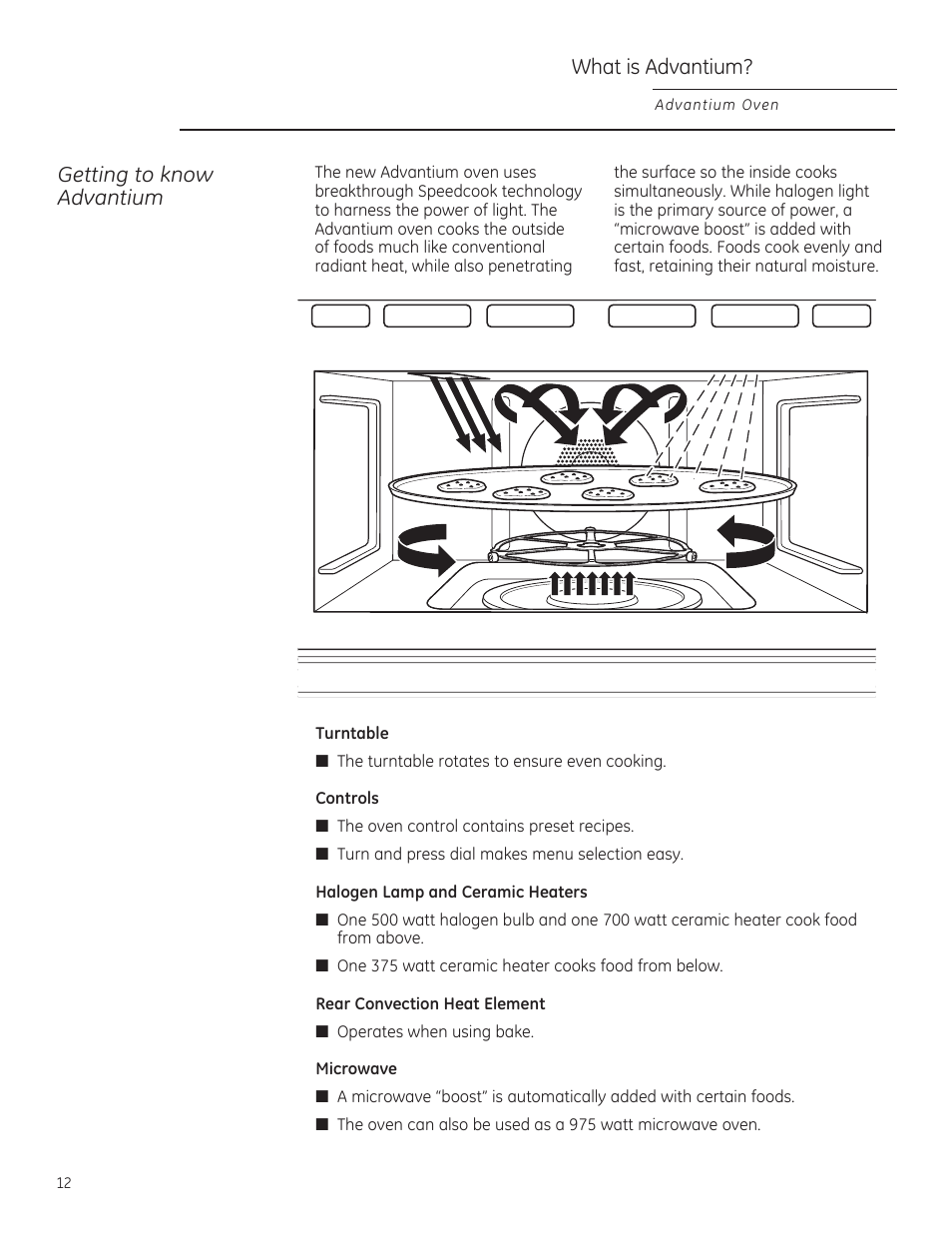 What is advantium, Getting to know advantium | GE PSB9100DFBB User Manual | Page 12 / 76