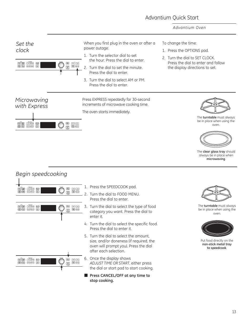 Gydqwlxp4xlfn6wduw, Set the clock, Begin speedcooking | Microwaving with express | GE PSB9100DFBB User Manual | Page 13 / 76