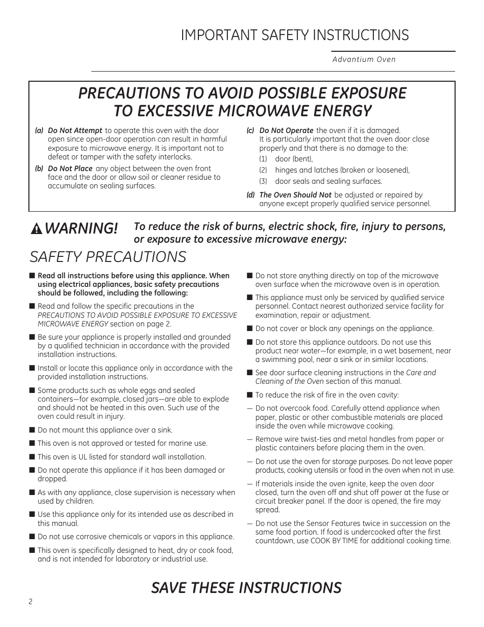 Warning! safety precautions | GE PSB9100DFBB User Manual | Page 2 / 76