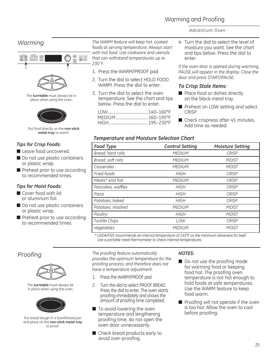 Warming and proofing, Warming, Proofing | GE PSB9100DFBB User Manual | Page 25 / 76