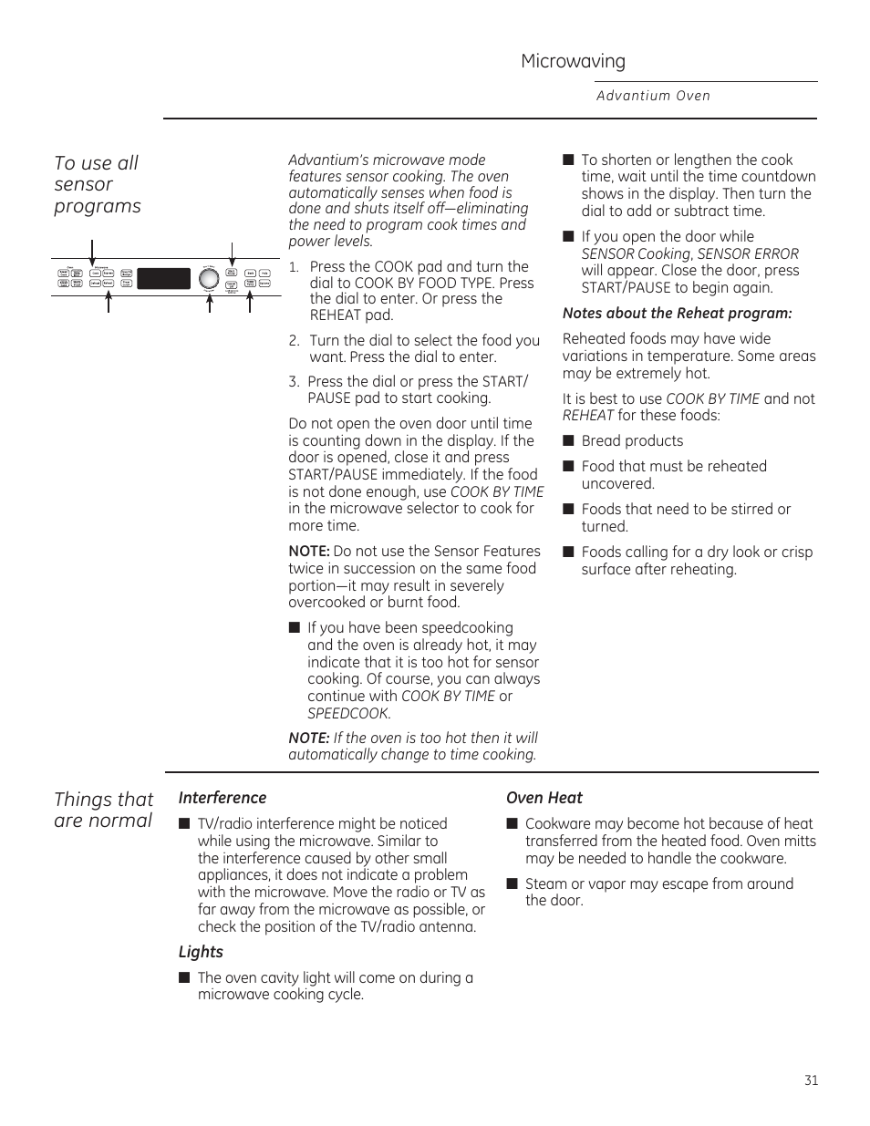 Microwaving, Things that are normal | GE PSB9100DFBB User Manual | Page 31 / 76