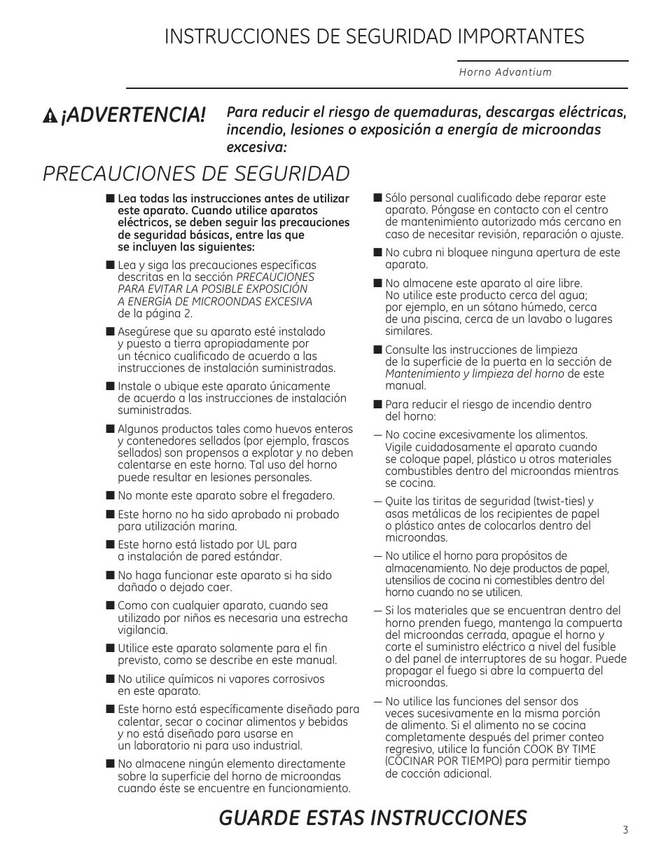 Advertencia! precauciones de seguridad | GE PSB9100DFBB User Manual | Page 43 / 76