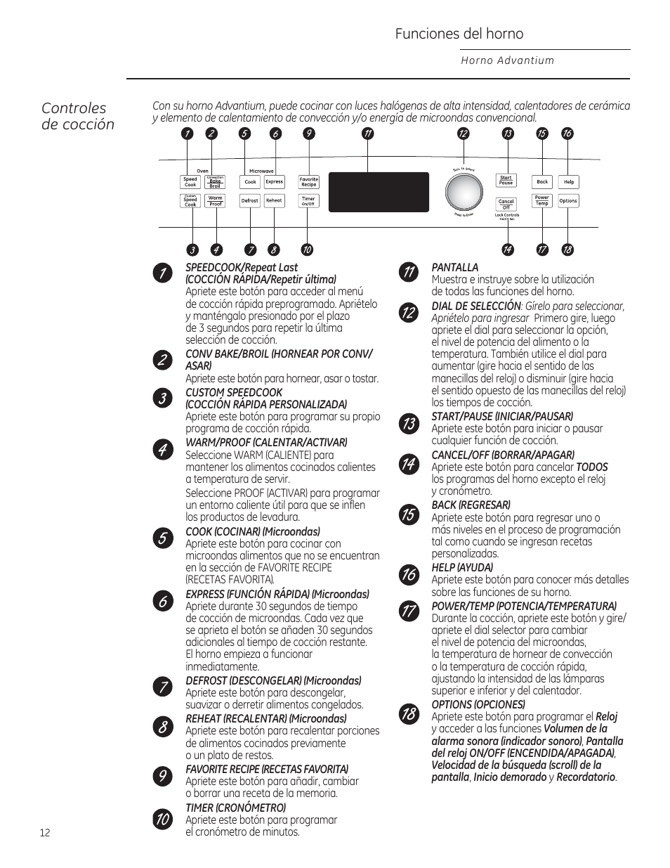 Controles de cocción, Funciones del horno | GE PSB9100DFBB User Manual | Page 52 / 76