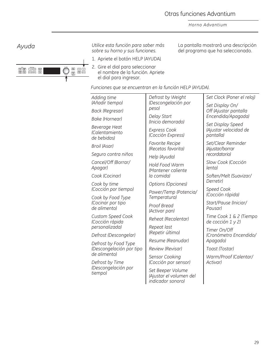Otras funciones advantium, Ayuda | GE PSB9100DFBB User Manual | Page 69 / 76