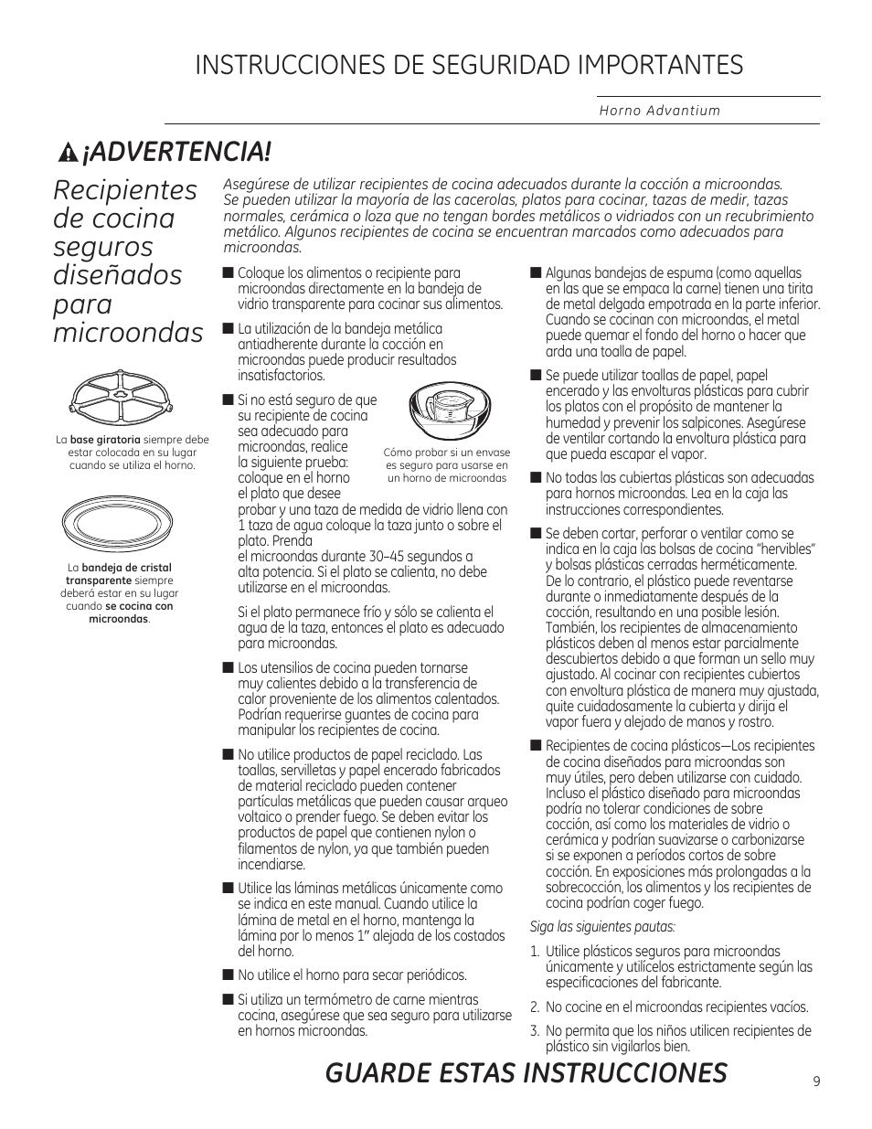 Advertencia, Instrucciones de seguridad importantes, Guarde estas instrucciones | GE PSB9100DFBB User Manual | Page 9 / 76