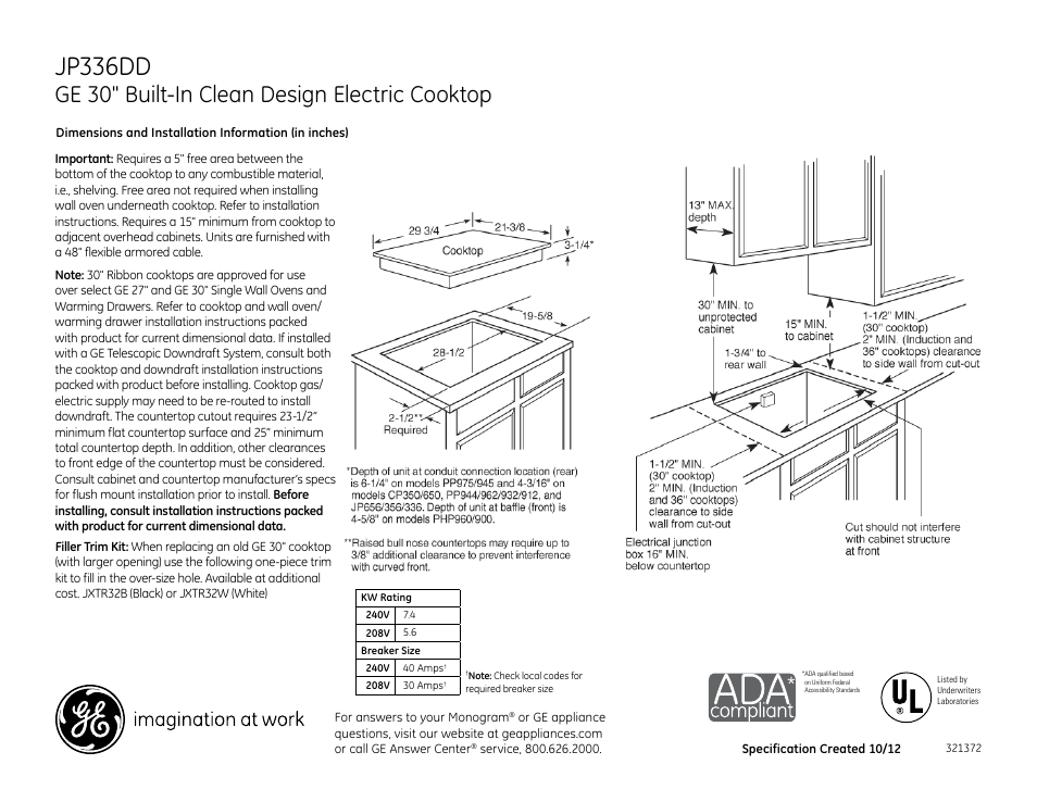 GE JP336DDBB User Manual | 2 pages