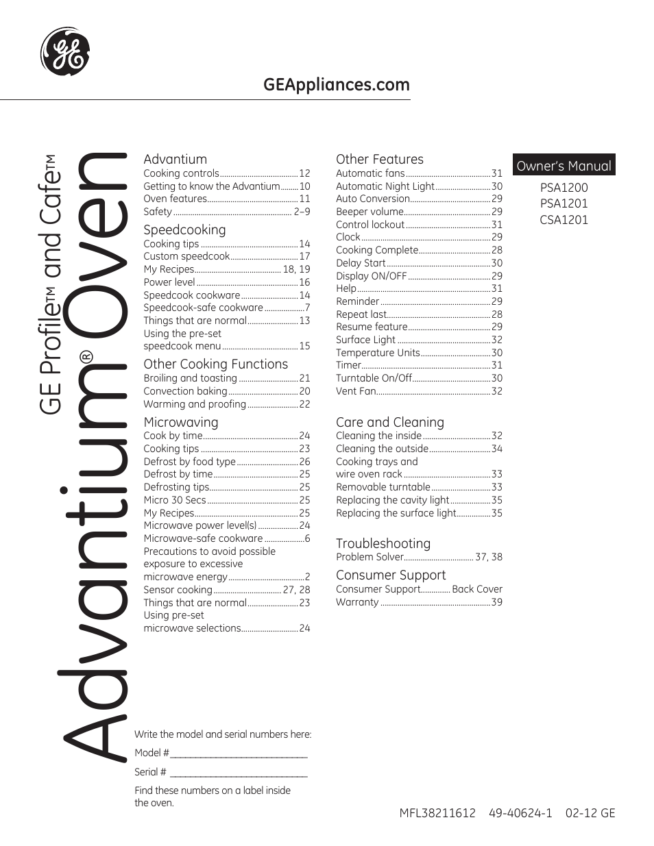 GE CSA1201RSS User Manual | 80 pages