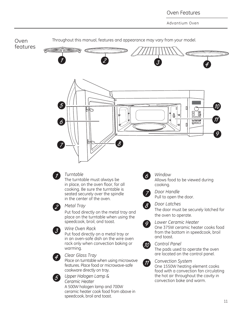 Oven features, Oven, Features | GE CSA1201RSS User Manual | Page 11 / 80