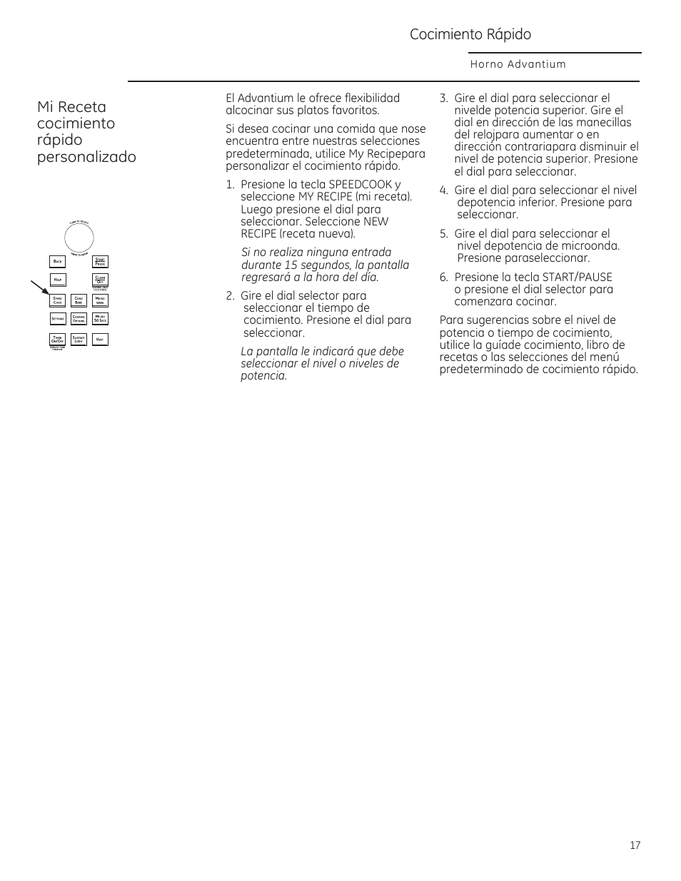 Mi receta cocimiento rápido personalizado, Cocimiento rápido | GE CSA1201RSS User Manual | Page 57 / 80