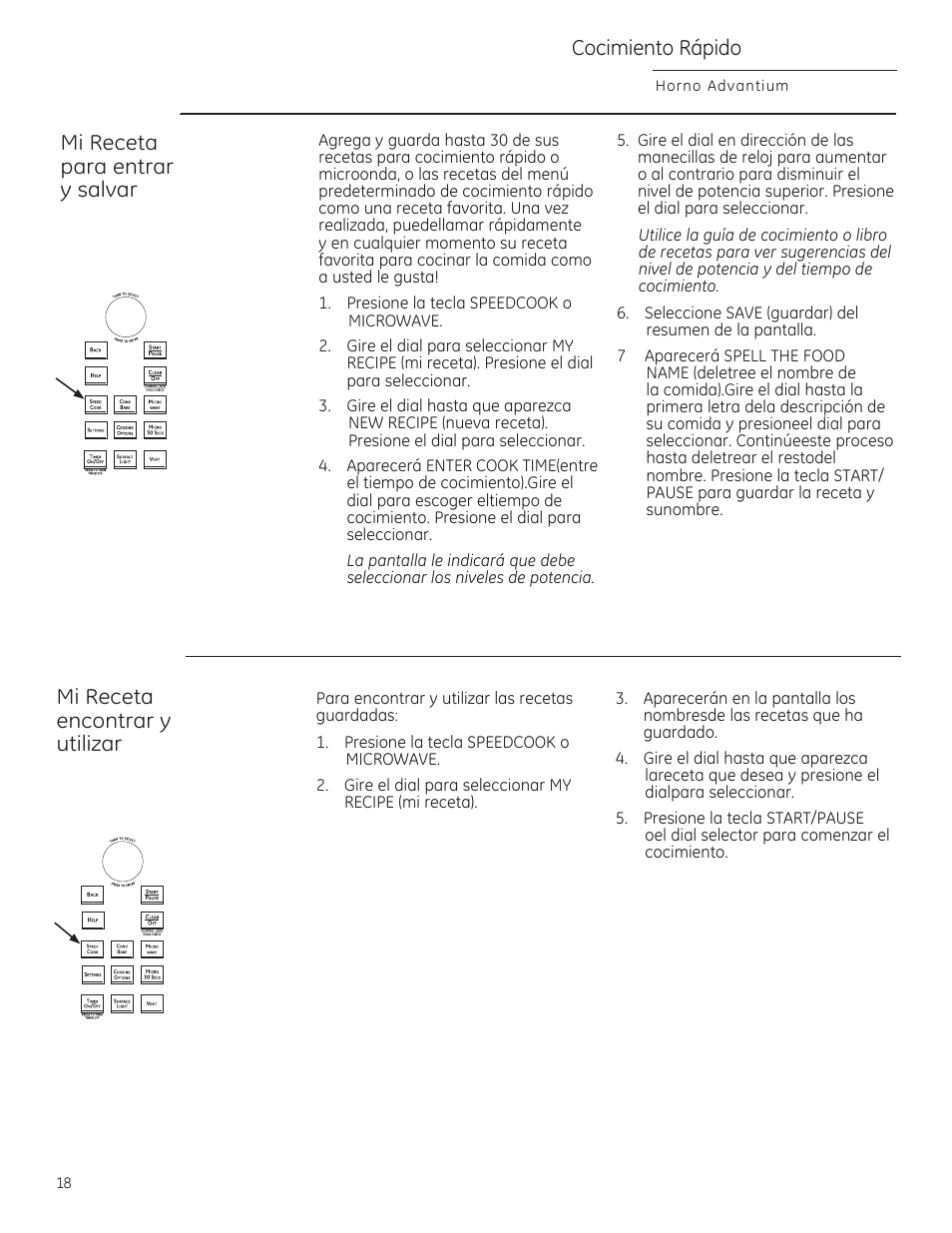 Mi receta para entrar y salvar, Mi receto encontrar y utilizar, Cocimiento rápido | GE CSA1201RSS User Manual | Page 58 / 80