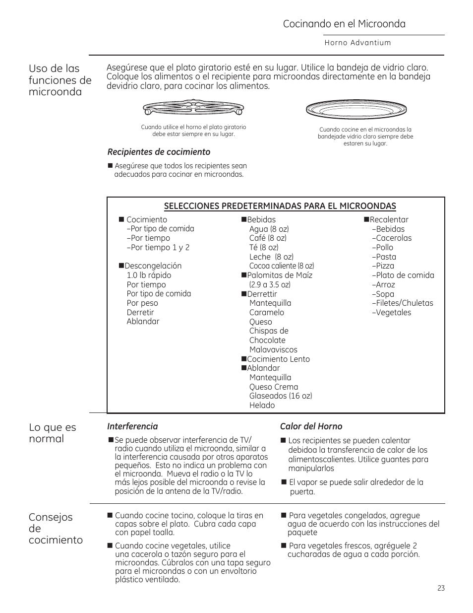 Uso de las funciones de microonda, Lo que es, Consejos de cocimiento | Cocinando en el microonda | GE CSA1201RSS User Manual | Page 63 / 80