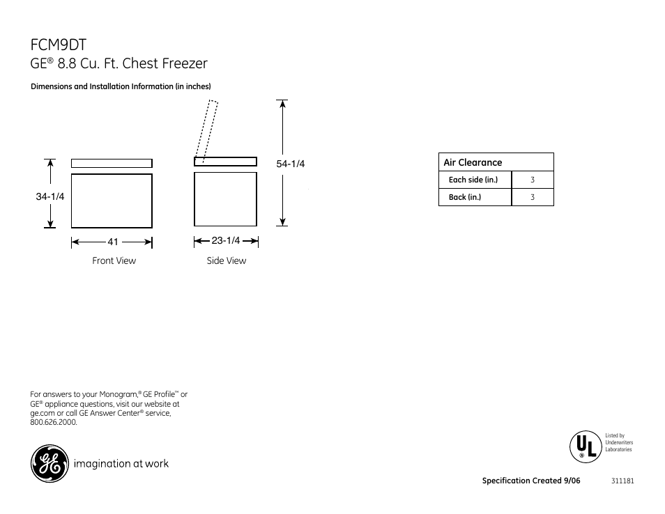 GE FCM9DTWH User Manual | 2 pages