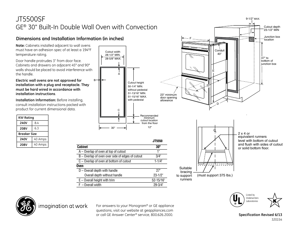 GE JT5500SFSS User Manual | 2 pages