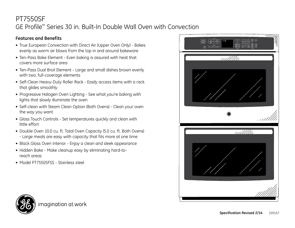 Pt7550sf, Ge profile, Pt7550sfss | GE PT7550SFSS User Manual | Page 2 / 2