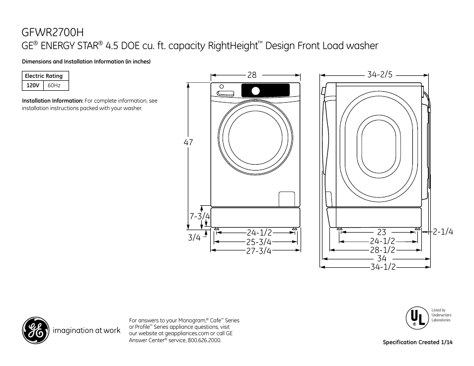 GE GFWR2700HWW User Manual | 3 pages