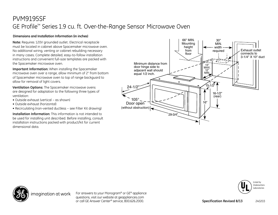 GE PVM9195SFSS User Manual | 3 pages