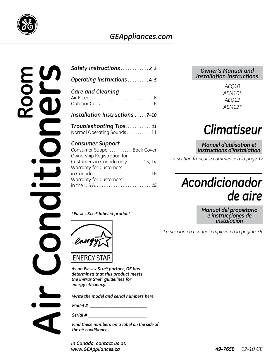 GE AEQ12DQ User Manual | 48 pages