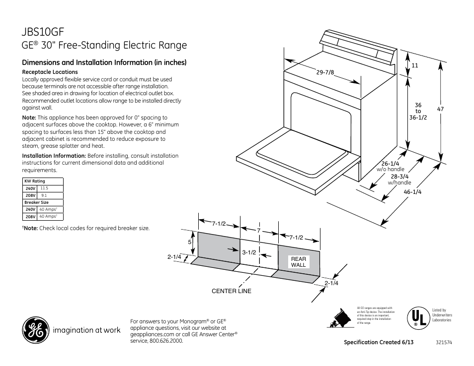 GE JBS10GFSA User Manual | 2 pages