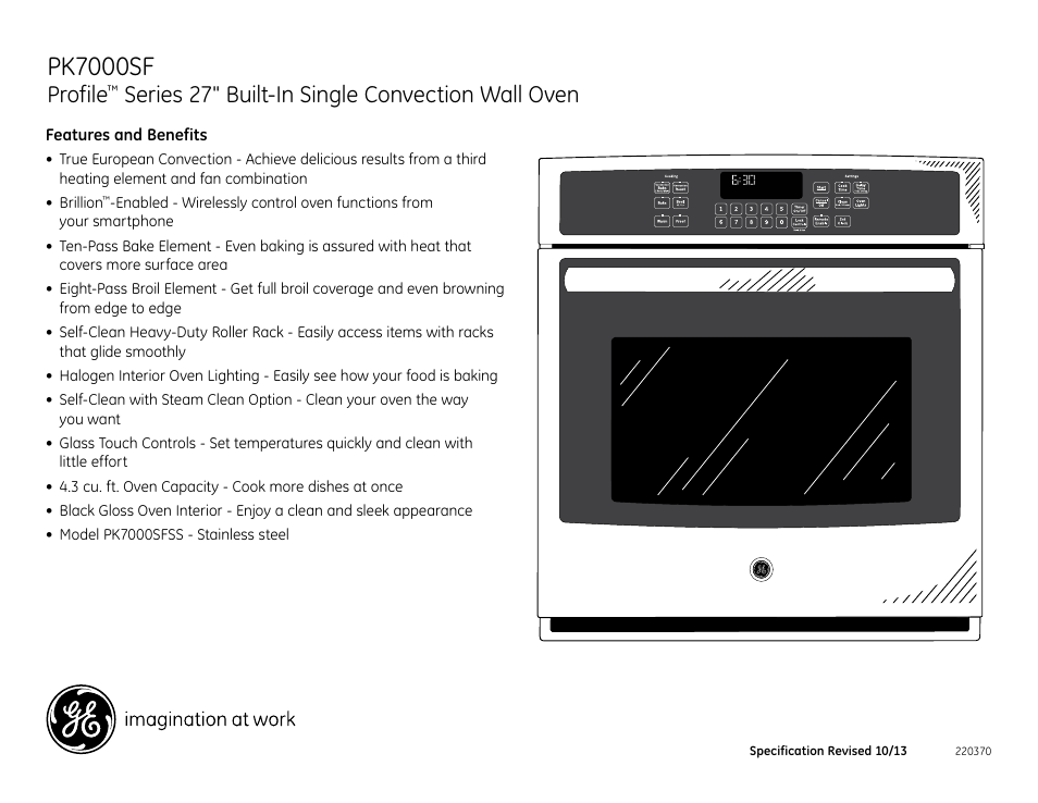 Pk7000sfss, Pk7000sf, Profile | Series 27" built-in single convection wall oven | GE PK7000SFSS User Manual | Page 3 / 3