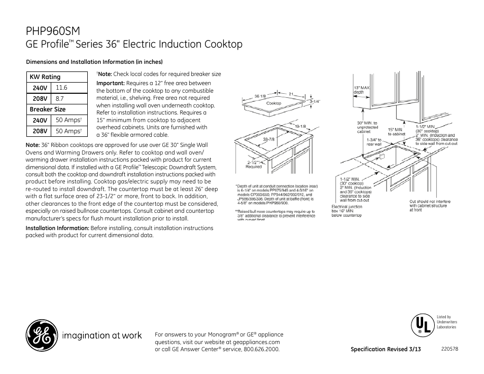 GE PHP960SMSS User Manual | 2 pages