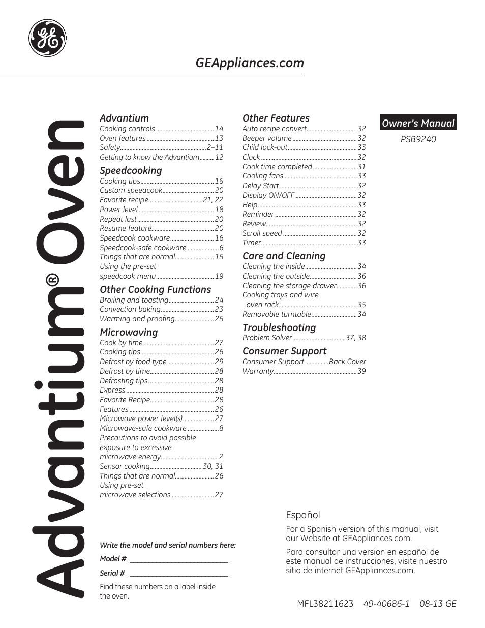 GE PSB9240DFBB User Manual | 76 pages
