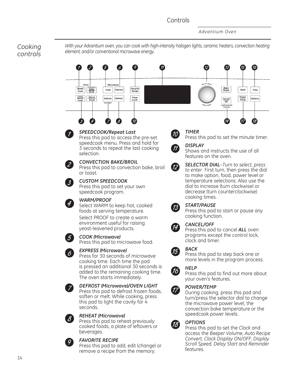 Controls, Cooking controls | GE PSB9240DFBB User Manual | Page 14 / 76