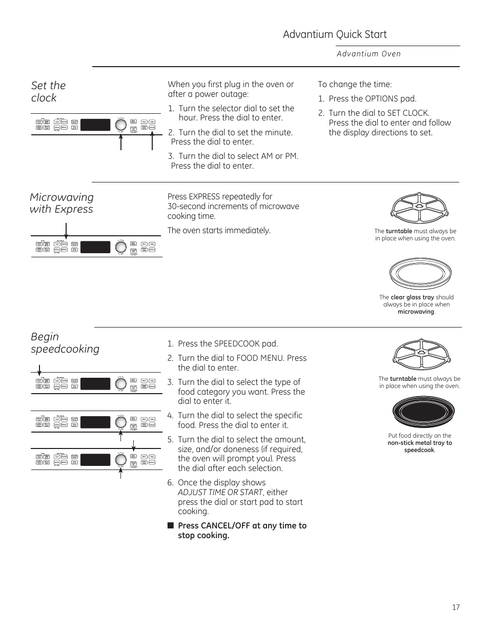 Gydqwlxp4xlfn6wduw, Set the clock, Begin speedcooking microwaving with express | GE PSB9240DFBB User Manual | Page 17 / 76